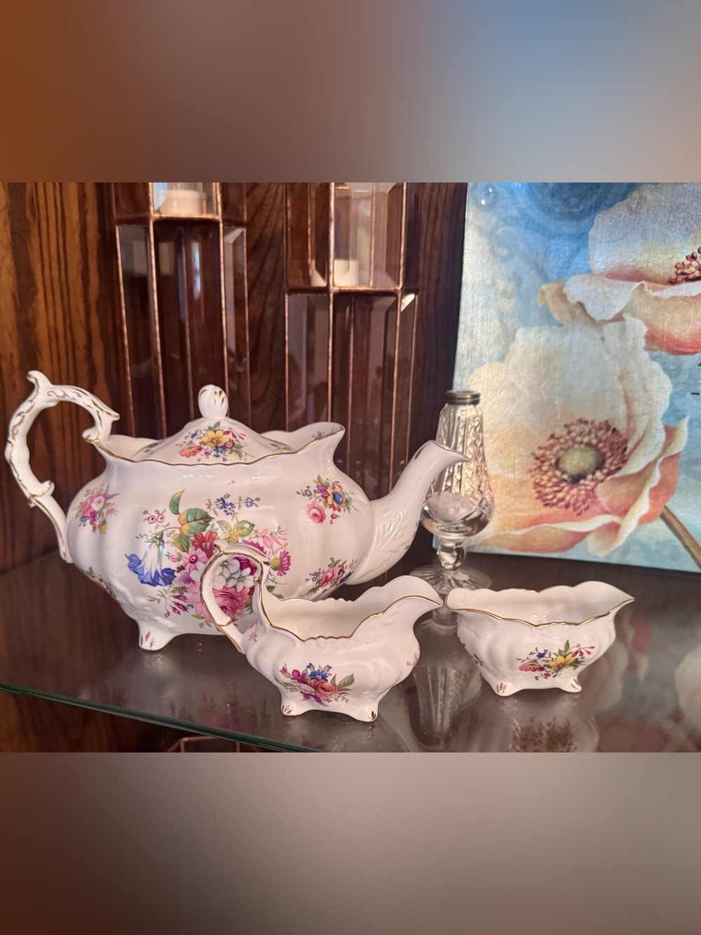Floral Hammersley Lady Patricia Tea Pot and Sugar and Creamer Set